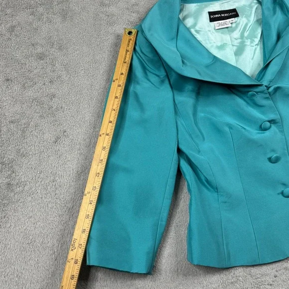 NWT Donna Morgan Aqua 100% Silk Shawl Collar Evening Blazer Jacket Womens 6 - Picture 9 of 13